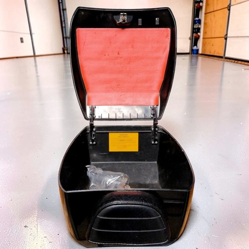 VTG 1970s Pacifico Motorcycle Travel Trunk Top Case Tail Box Black Gold Key HTF